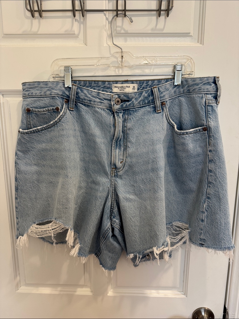 Abercrombie & Fitch Curve Love Loose Short Light Blue Distressed